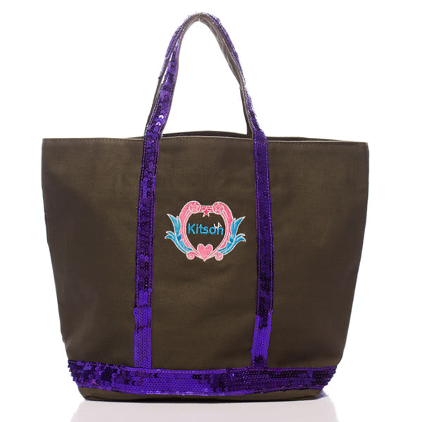 Kitson Japan 愛心LOGO亮片配色托特包(軍綠)