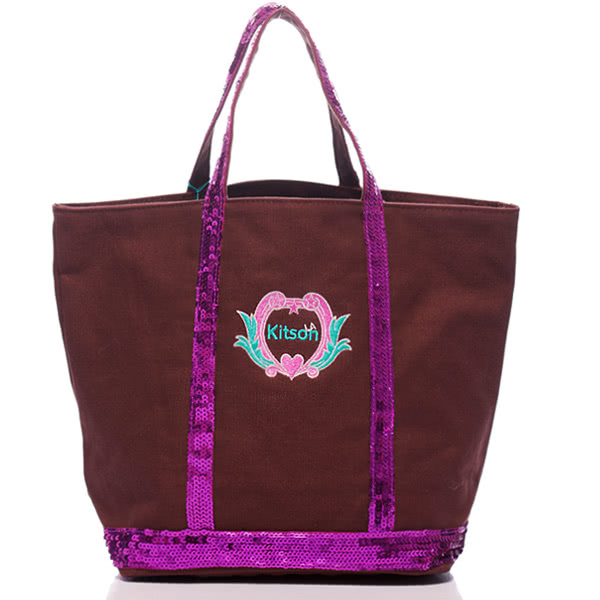 Kitson Japan 愛心LOGO亮片配色托特包(咖啡)