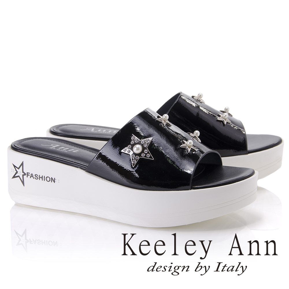 Keeley Ann個性玩酷~金屬星星寶石點綴厚底拖鞋(黑色821777210-Ann系列)