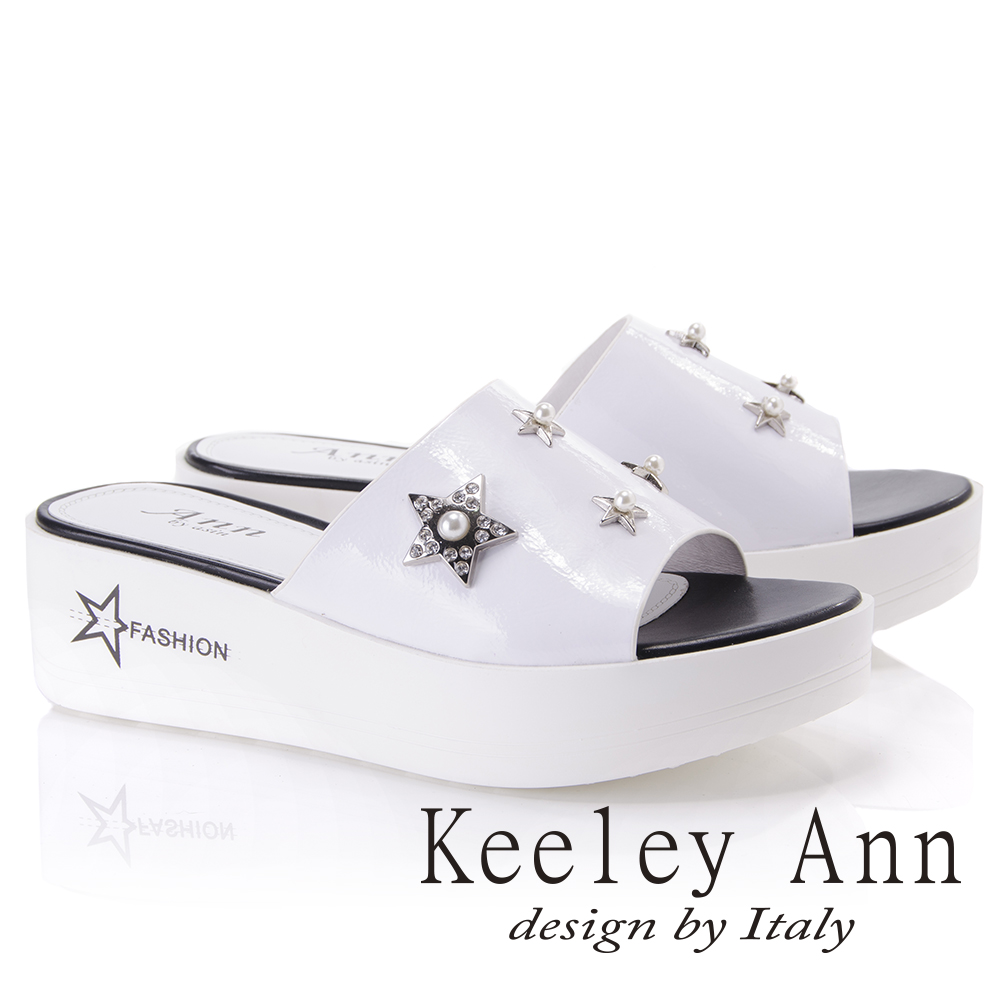 Keeley Ann個性玩酷~金屬星星寶石點綴厚底拖鞋(白色821777240-Ann系列)