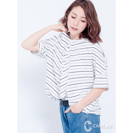 CANTWO
條紋後綁帶球型上衣