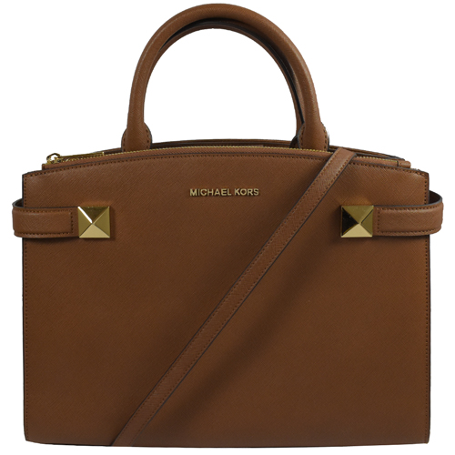 MICHAEL KORS KARLA系列防刮皮大鉚釘手提兩用包.咖 大