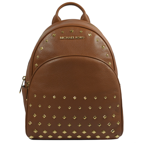 MICHAEL KORS ABBEY 金字LOGO鉚釘荔枝皮革後背包.咖