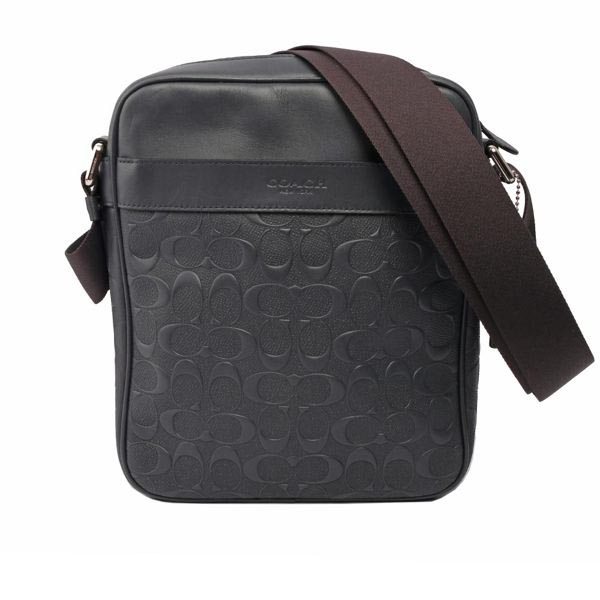 【COACH】LOGO壓紋皮革斜背包(厚款)(午夜藍)