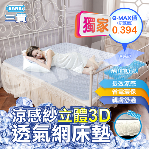 日本SANKi 涼感紗立體3D透氣網床墊2入