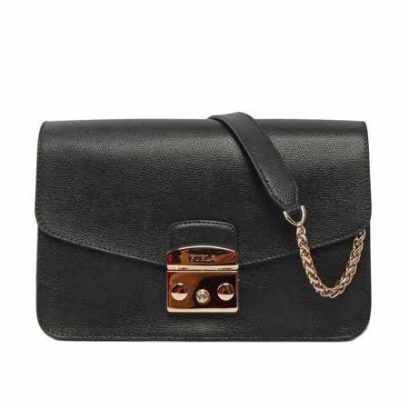 【FURLA】壓紋牛皮金鍊METROPOLIS 肩背包-大(黑)