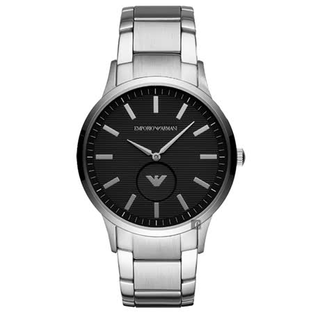 Emporio Armani 亞曼尼LOGO小秒盤手錶-黑x銀/43mm AR11118