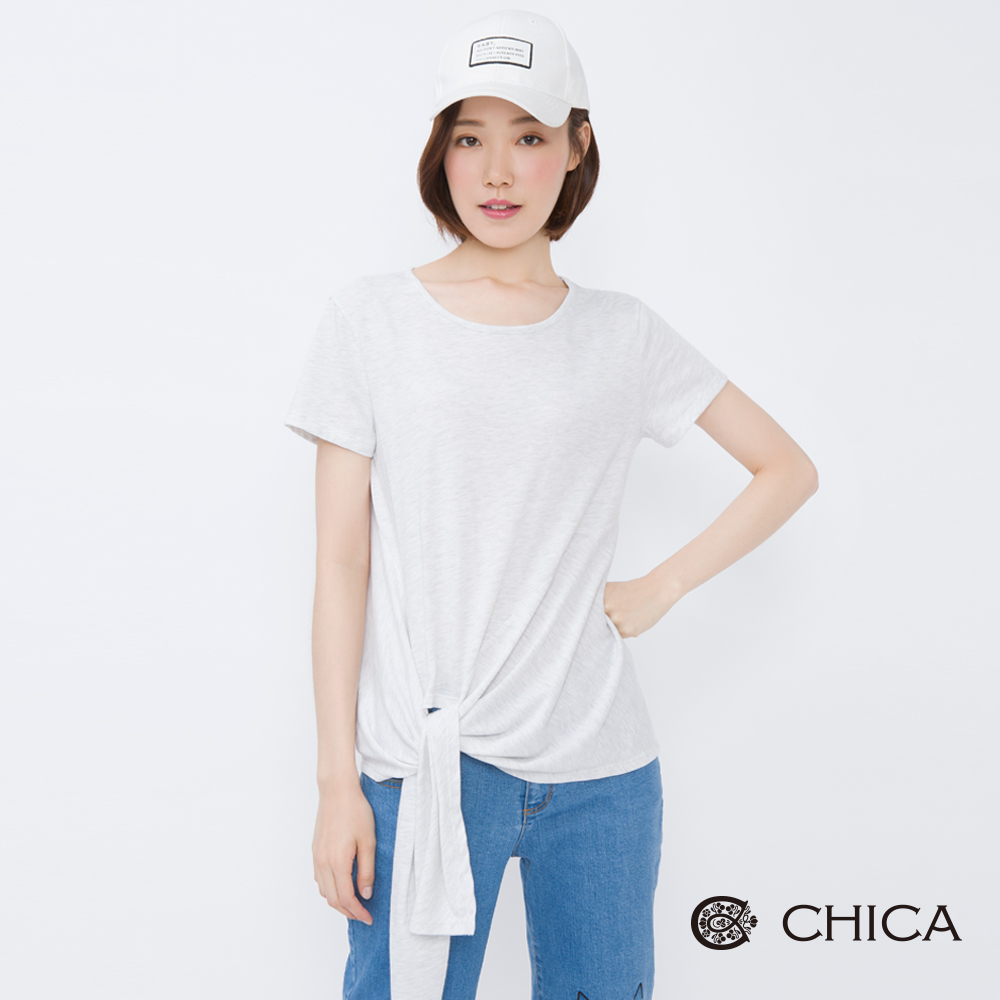 CHICA 率性簡約側綁帶設計棉柔上衣(1色)