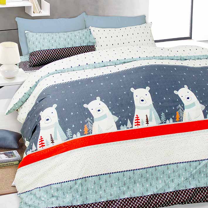 【I-JIA Bedding】H201 雪國派對-純棉床包兩用被組四件組-雙人加大