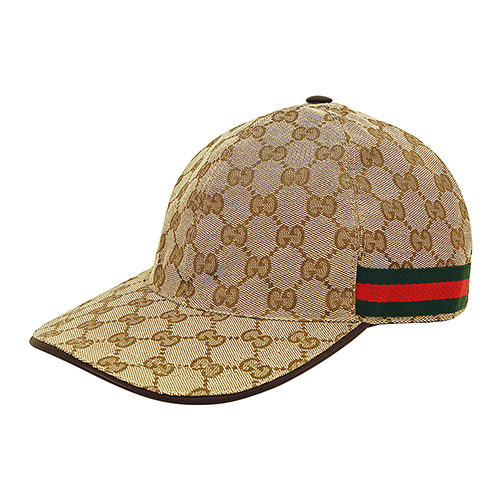 GUCCI經典雙G LOGO緹花布綠紅織帶設計魔鬼氈棒球帽(M/L/米咖啡)