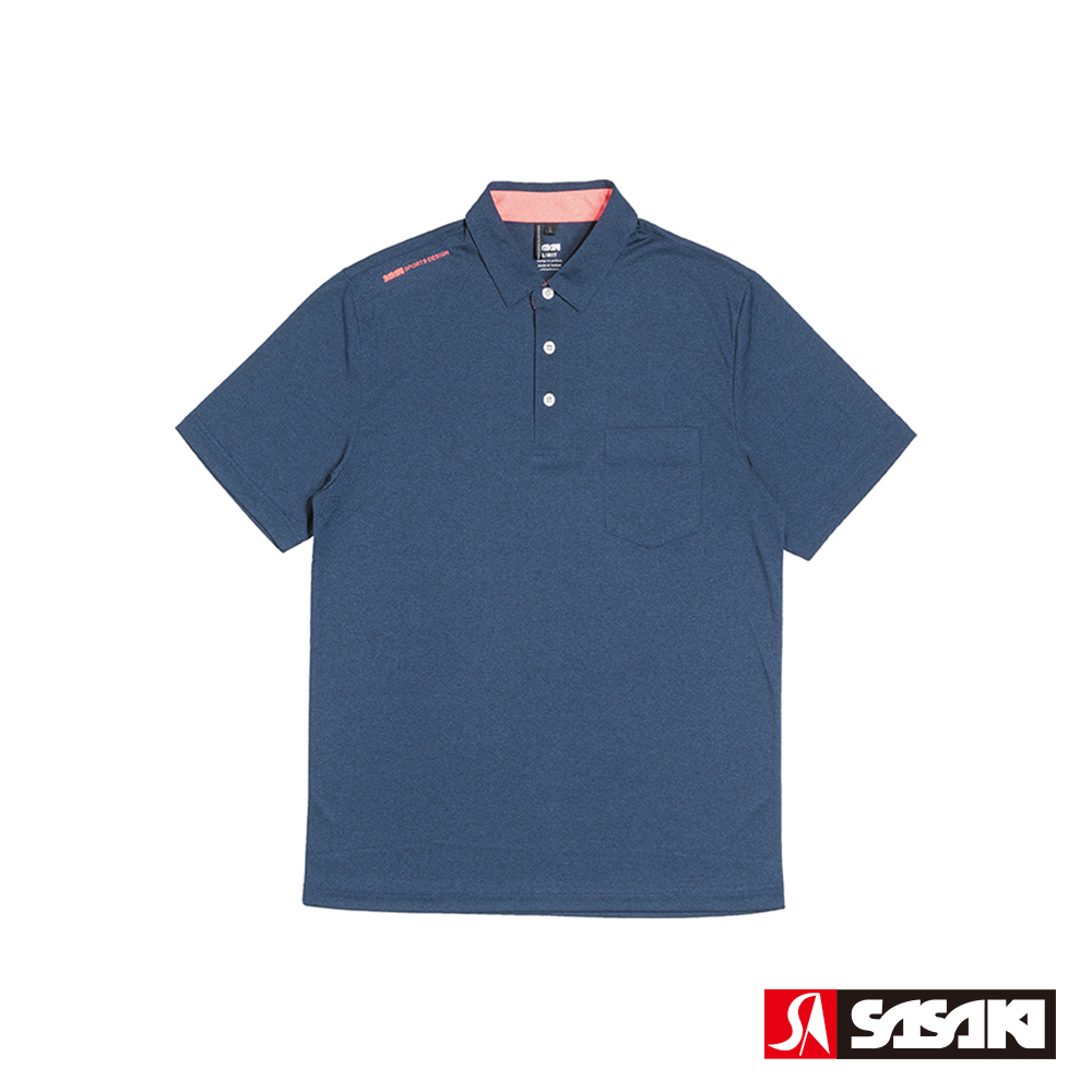 SASAKI 抗紫外線速乾吸排功能休閒POLO短衫-男-底特律藍/豔桔