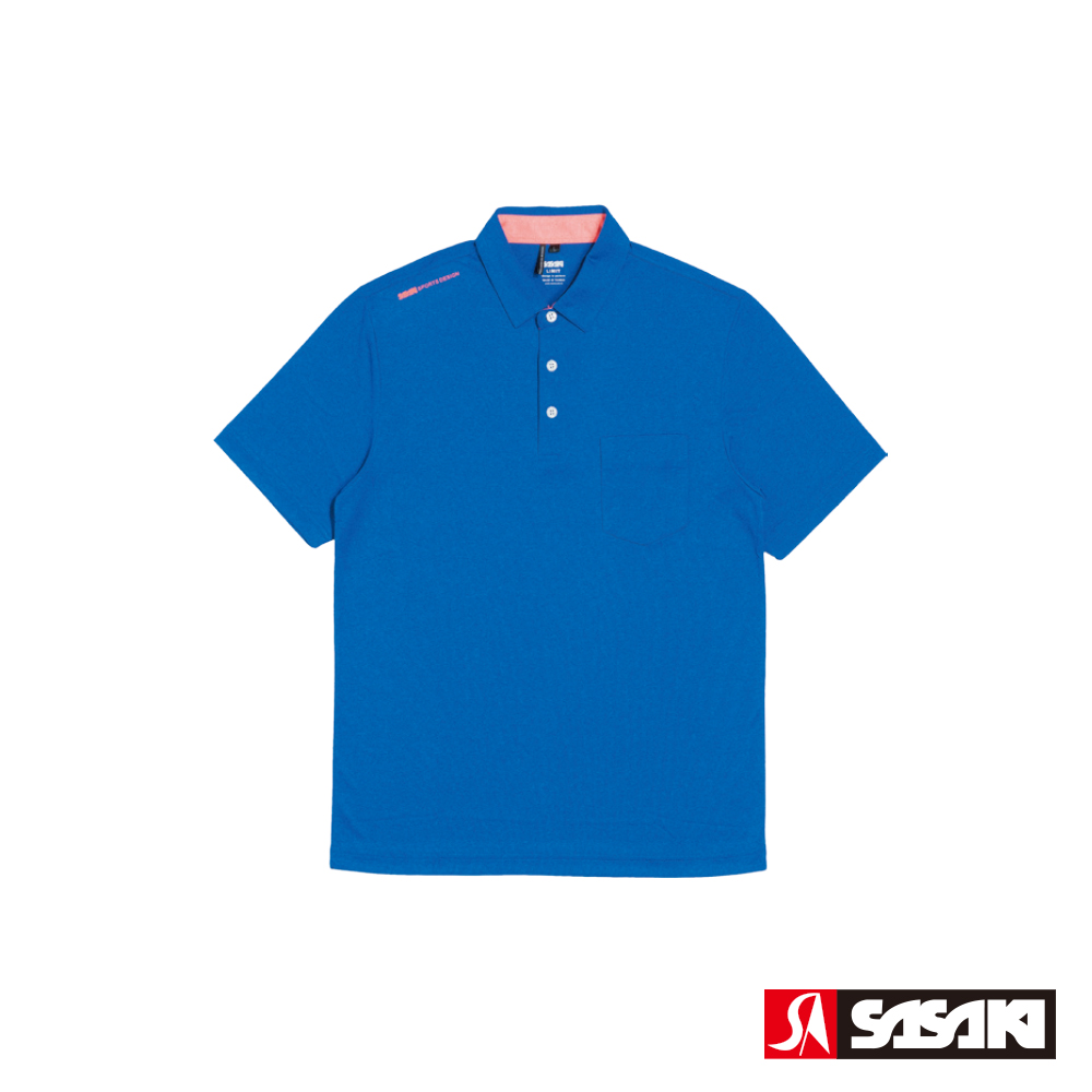 SASAKI 抗紫外線速乾吸排功能休閒POLO短衫-男-雷霆藍/豔桔