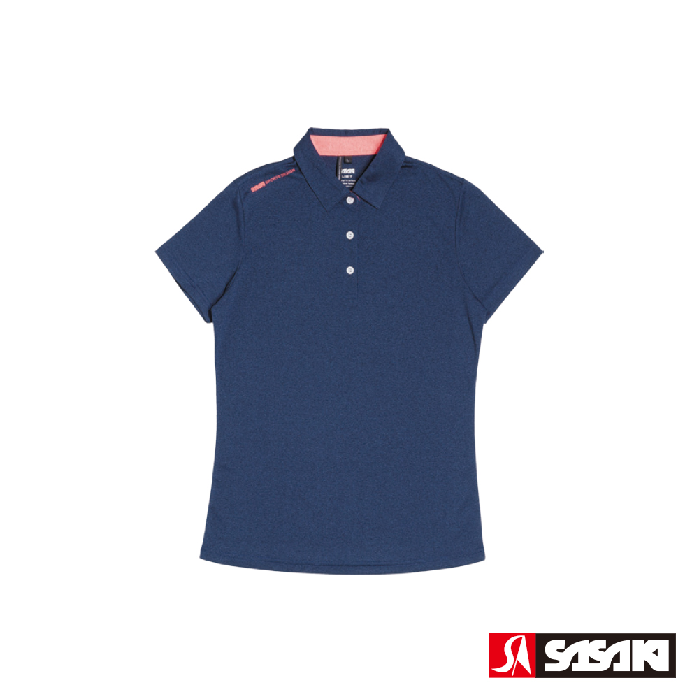SASAKI 抗紫外線速乾吸排功能休閒POLO短衫-女-底特律藍/豔桔