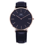 DW Daniel Wellington 經典中的珍貴收藏時尚優質皮革腕錶-黑+玫瑰金/40mm-DW00100127