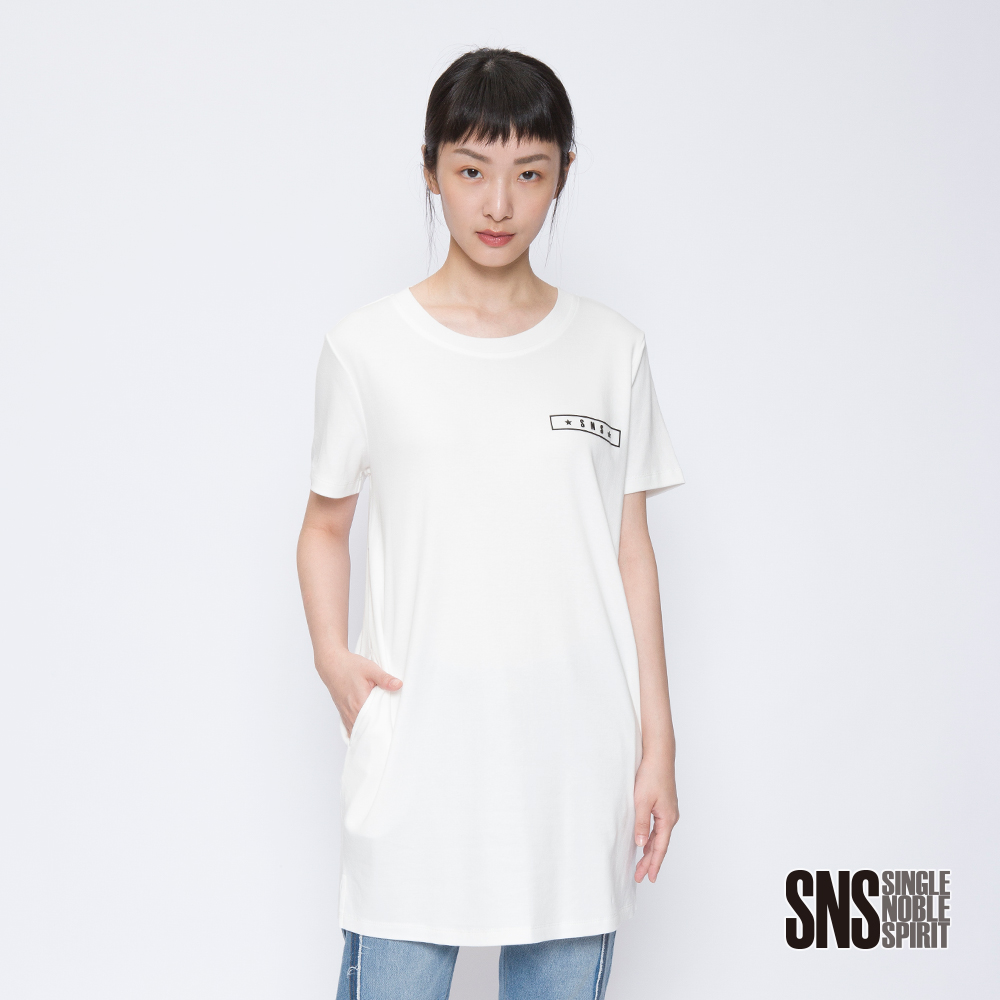 SNS 簡約品牌圖騰設計口袋長版上衣(3色)