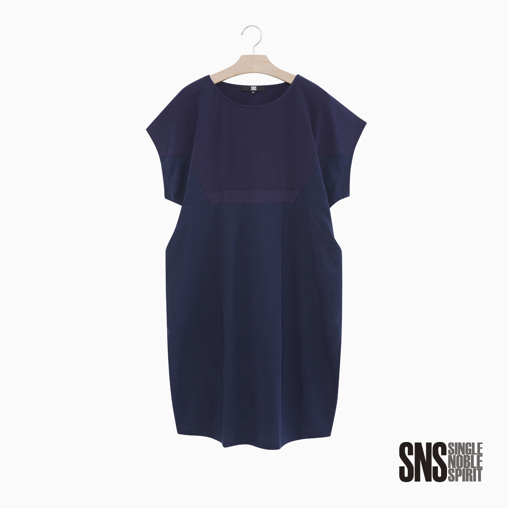 SNS 湛藍海洋不規則拼接打褶洋裝(1色)