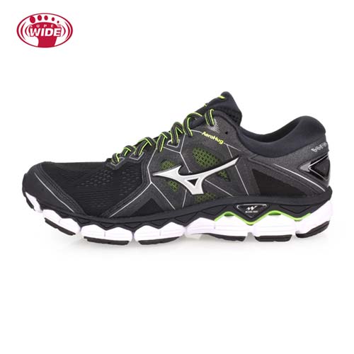 (男) MIZUNO WAVE SKY 2 SW 慢跑鞋-WIDE-寬楦 路跑 美津濃 黑灰螢光黃 27
