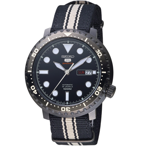 SEIKO精工5號復刻時尚機械腕錶 4R36-06N0X SRPC67J1 黑x黑帆布