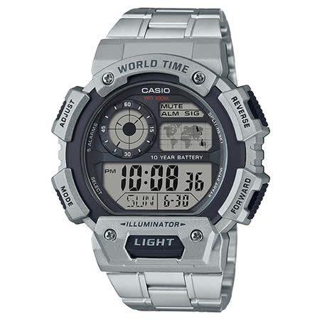 CASIO 卡西歐 電子男錶 不鏽鋼錶帶 防水100米 10年電力 AE-1400WHD-1A