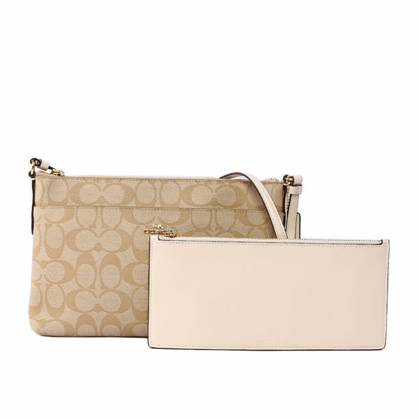 【COACH】PVC LOGO皮革素面斜背包(附可拆內袋)(白色)