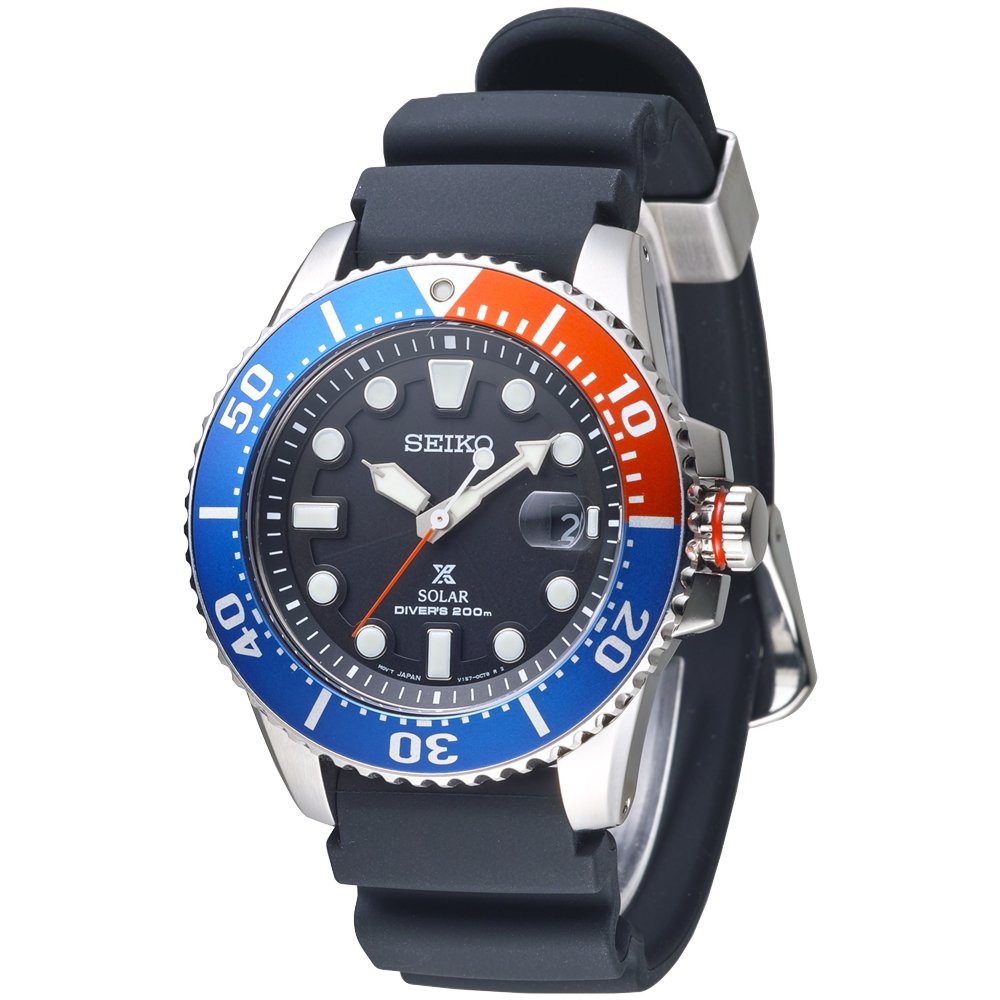 SEIKO SOLAR 大刻度潛水夫200M膠帶男錶(SNE439P1)-黑*紅藍框