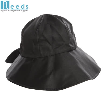 日本NEEDS黑色蝴蝶結可調頭圍COOLMAX吸濕排汗防曬遮陽帽遮陽防曬帽#679756(大帽緣12公分,抗UV) スタイルアレンジUV帽子-網