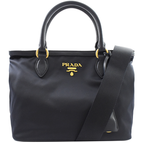 PRADA 經典LOGO尼龍帆布手提斜背兩用包.深藍