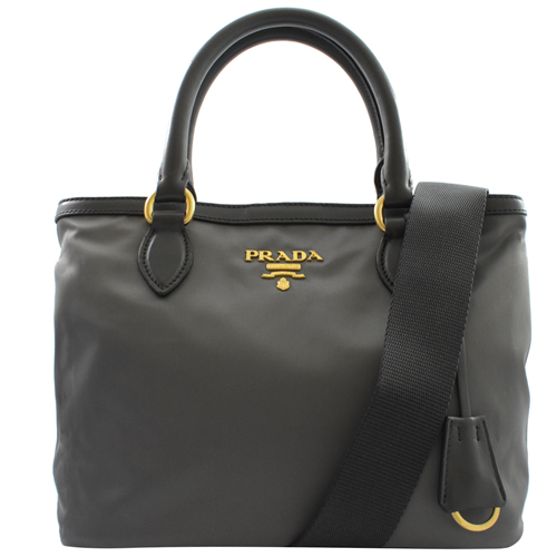 PRADA 經典LOGO尼龍帆布手提斜背兩用包.灰