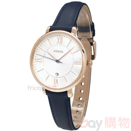 FOSSIL 手錶 ES3843 白面 玫金框 深藍色錶帶 36mm 女錶