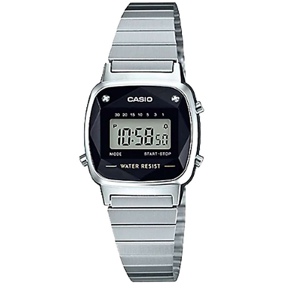 CASIO 卡西歐 電子女錶 不鏽鋼錶帶 黑色錶面 立體多面切割玻璃 LA670WAD-1D