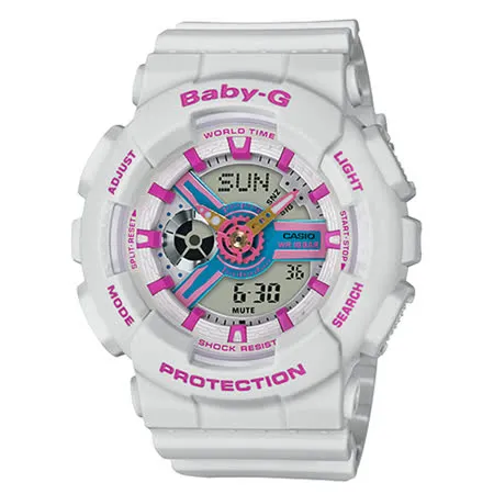 BABY-G 90年代色彩 雙顯女錶 樹脂錶帶 防水100米 世界時間  BA-110NR-8A