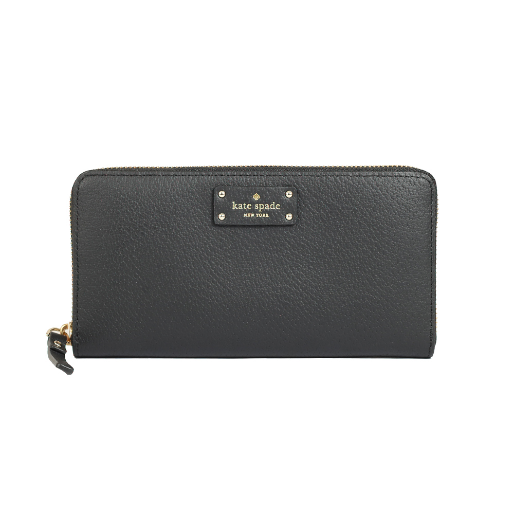 KATE SPADE neda 牛皮紋全皮拉鍊長夾(黑色)