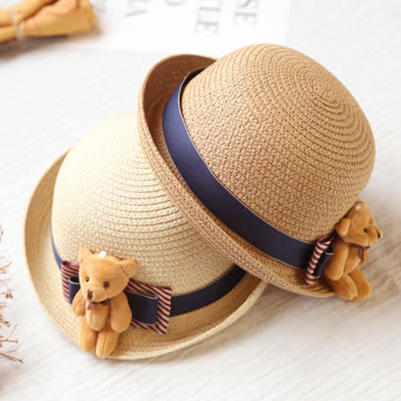 【PS Mall】韓版兒童小熊娃娃可愛遮陽帽草帽(B008)