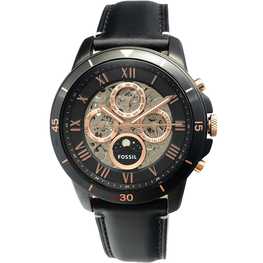 FOSSIL 手錶 ME3138 鏤空 手自動上鍊 機械 月份、日星期 男錶 黑色錶帶 44mm