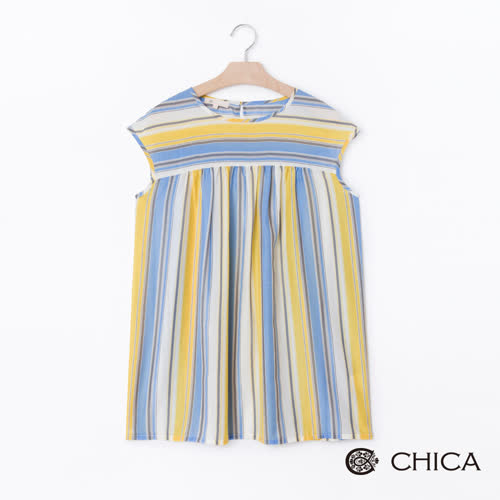 CHICA 夏日艷彩撞色條紋拼接設計上衣
