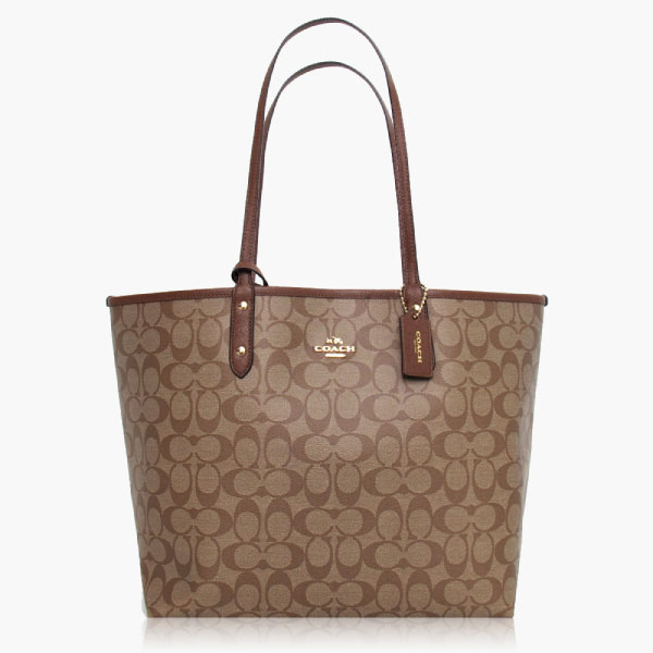 COACH 實搭耐用 PVC / 手提 / 肩背托特包(雙面使用)_卡其駝