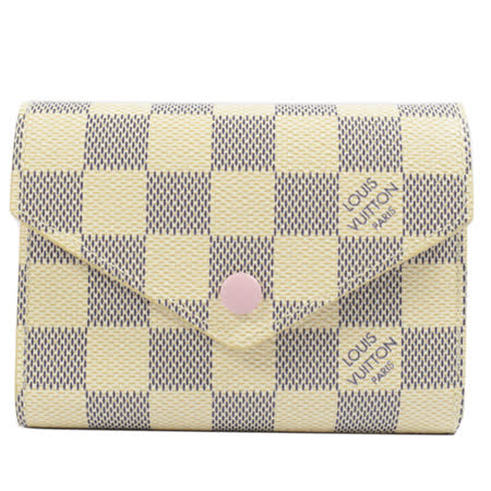 Louis Vuitton LV N64022 VICTORINE 白棋盤格零錢中短夾.粉紅邊_預購
