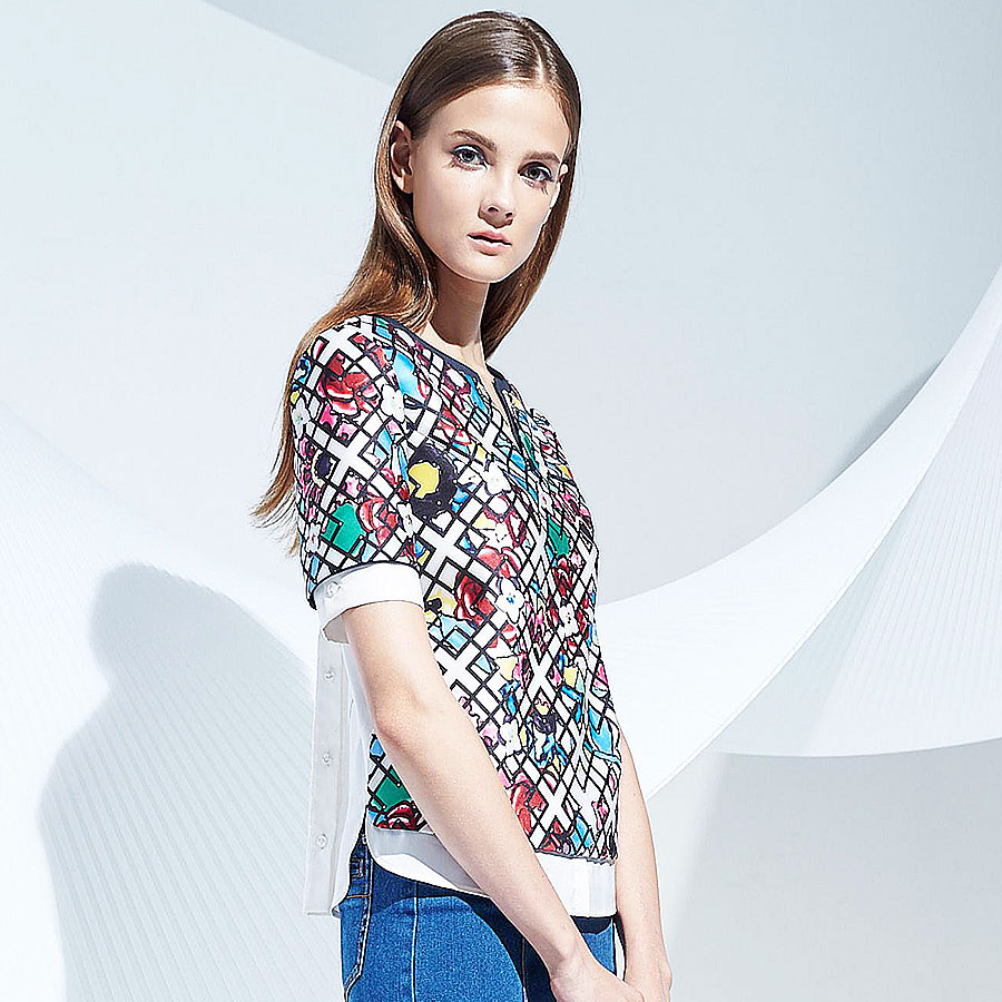 流行秀  彩色格子花朵休閒上衣