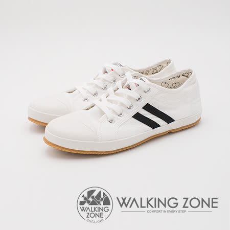 WALKING ZONE 防潑水帆布系列 側雙線帆布休閒鞋 女鞋-白(另有黑)