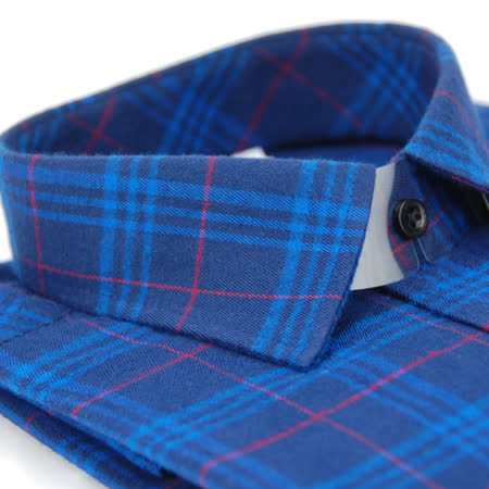 金安德森 藍色格紋紅線厚暖窄版長袖襯衫
