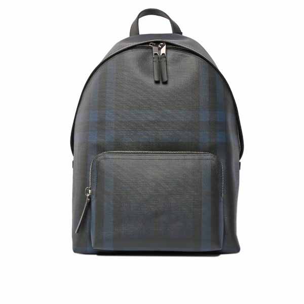 【BURBERRY】London皮製飾邊格紋後背包(藍黑)