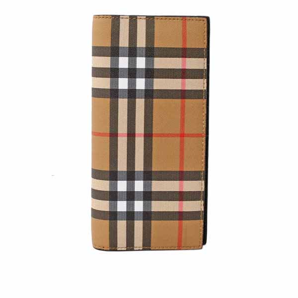 【BURBERRY】Vintage格紋皮革對開長夾