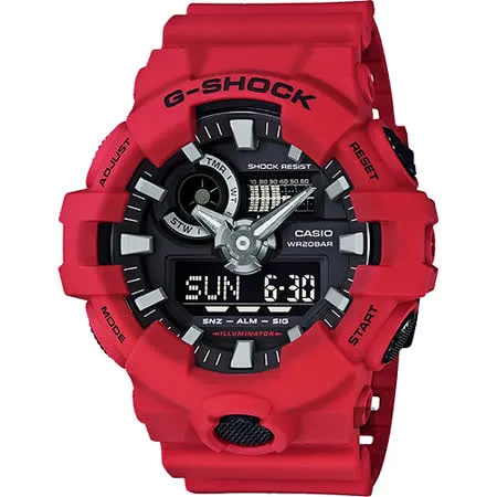 CASIO 卡西歐 G-SHOCK 金屬元素雙顯手錶-紅 GA-700-4ADR / GA-700-4A