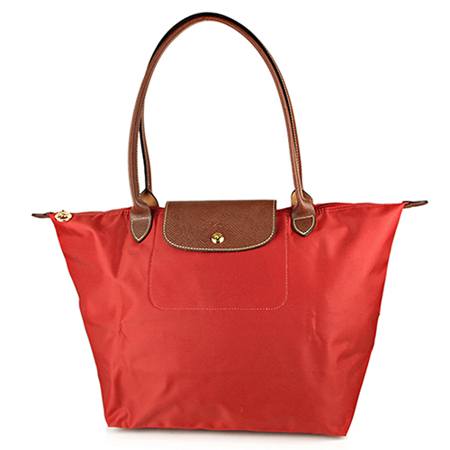 Longchamp 經典高彩度可摺疊水餃包_長把/大/磚紅色