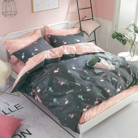 LAMINA 紅鶴沙灘 四件式兩用被套床包組