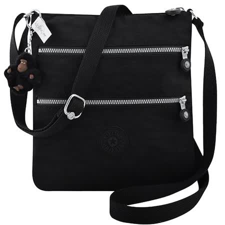 KIPLING 波紋三層斜背包-黑色