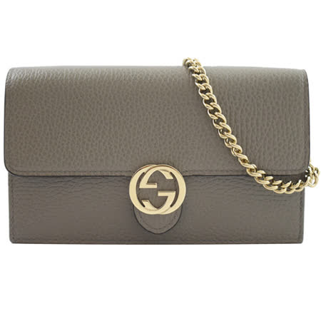 GUCCI WOC 雙G LOGO 扣式金鍊三用包.灰