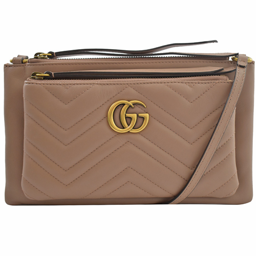GUCCI GG Marmont WOC 拉鍊斜背包.沙棕色