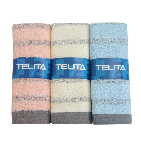 【TELITA】(超值12條組)粉彩竹炭條紋易擰乾毛巾
