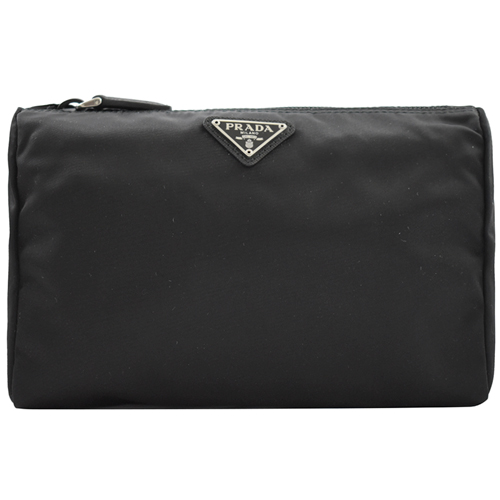 PRADA 經典三角LOGO尼龍萬用包/化妝包.黑色